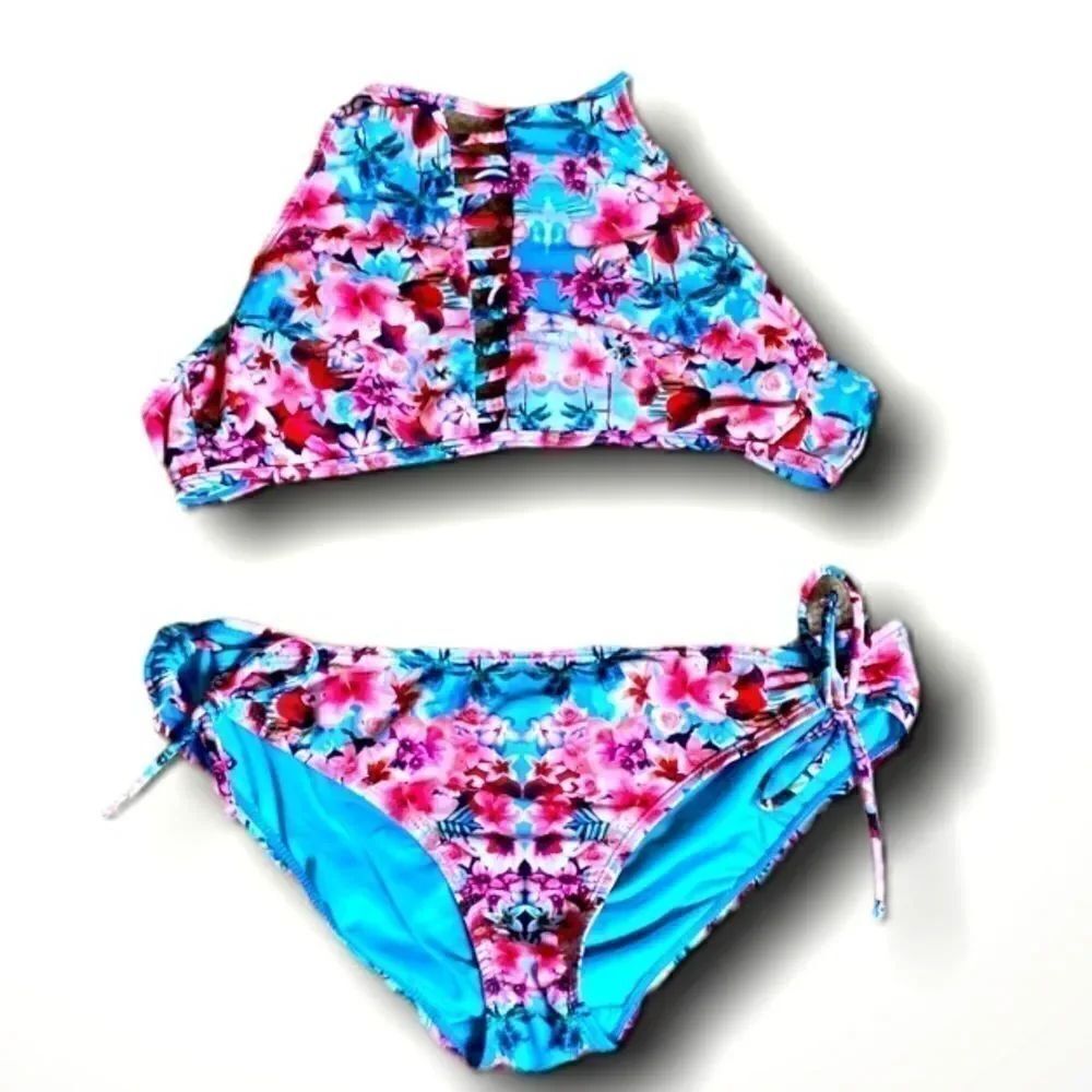 Blue Floral Catalina Bikini Top & Bottom Medium